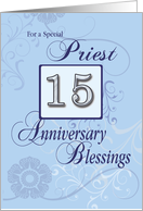 Pries15th Year Anniversary Blue with Swirls Catholic card