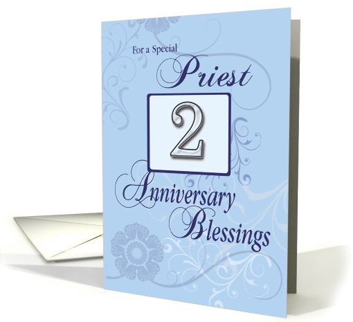 Priest 2nd Year Anniversary Blue with Swirls Catholic card (1086290)