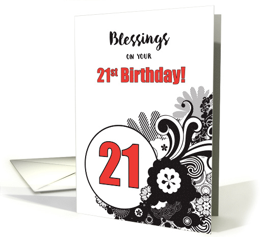 21st Birthday Religious Blessings Red and Black Swirls card (1092428)