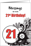 21st Birthday Religious Blessings Red and Black Swirls card