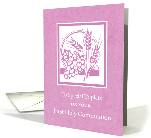 Triplets First Communion Pink with Grapes and Wheat card (1095148)