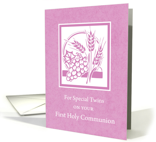 Twins First Communion with Pink Grapes and Wheat card (1095152)