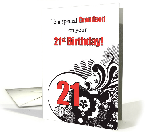Grandson 21st Birthday Religious Swirls card (1097802)