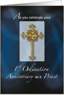 1st Ordination Anniversary of Priest Navy and Light Blue with Cross card