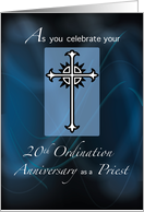 20th Ordination Anniversary of Priest on Navy Blue with Cross card