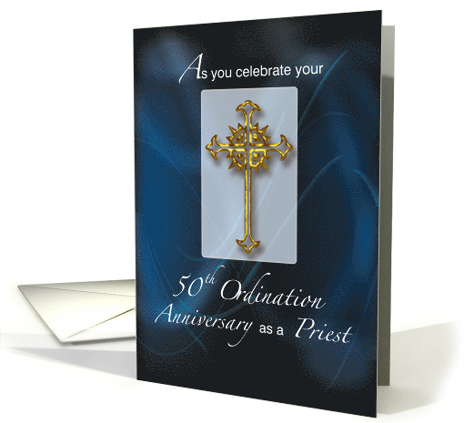 50th Jubilee Ordination Anniversary of Priest Navy and Light Blue card