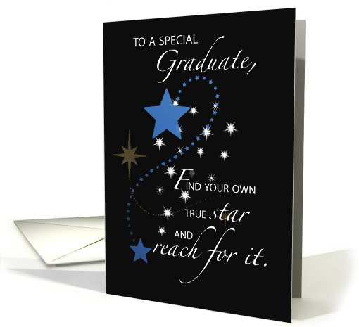 Graduation Guy Young Man Star Congratulations Blue and Black card