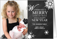 Photo Custom Merry Christmas Happy New Year Black and White Snow card