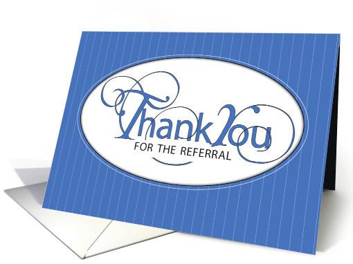 Referral Thank You Business Blue Black White with Stripes. card