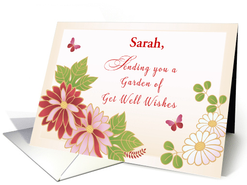 Custom Personalize Name Get Well Wishes Flowers Butterfly card