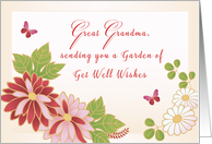 Flowers and Butterfly Great Grandmother Get Well Wishes card