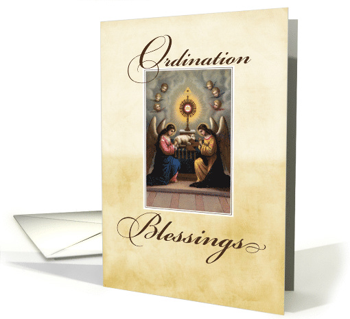 Ordination Congratulations and Blessings Angels at Altar card