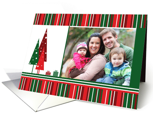 Custom Photo Christmas Trees and Stripes Red and Green card (1159266)