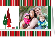 Custom Photo Christmas Trees and Stripes Red and Green card