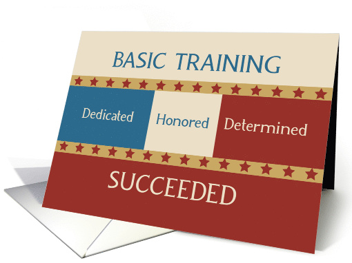 Basic Training Graduation Congratulations Red Blue Taupe Stars card