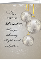 Catholic Priest at Christmas Elegant Hanging Ornaments and Snowflake card