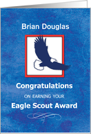 Personalized Name Eagle Scout Congratulations, Eagle on Blue card