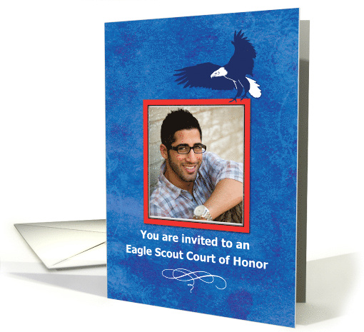 Invitation Photo Card Eagle Scout Court of Honor Eagle on Blue card