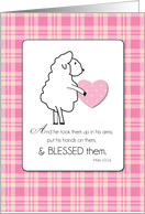 New Baby Girl Congratulations Religious Lamb with Heart card