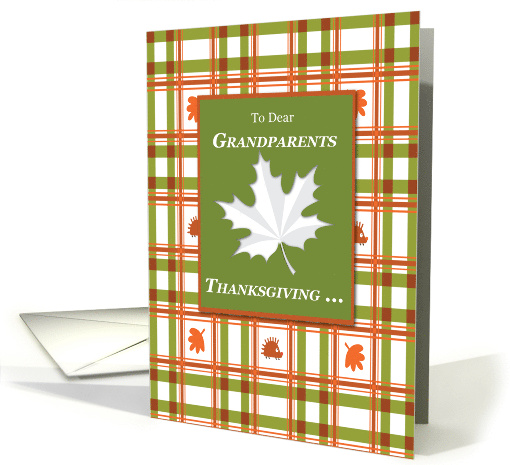 Grandparents Thanksgiving Fall Leaves on Plaid card (1186070)