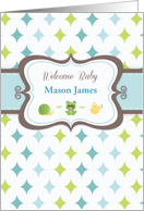 Custom Name Welcome Baby Boy with Cute Animals card