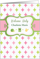 Custom Name New Baby Girl Welcome with Snail Chicken and Frog card