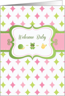 Baby Girl Welcome Congratulations with Cute Animals and Diamonds card
