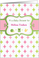 Baby Girl Shower Invitation Personalized Name Pink and Green Diamonds card