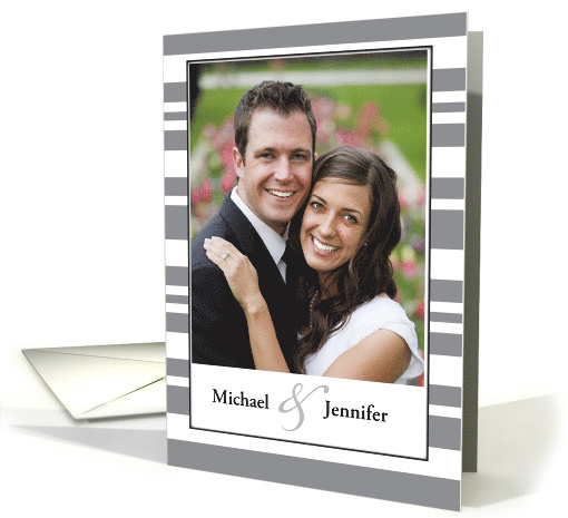 Announcement Engagement Customize Photo Gray Stripes card (1205566)
