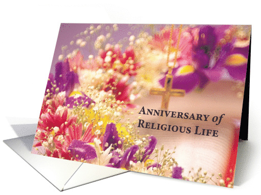 Nun Anniversary Religious Life with Flowers and Cross card (1226558)