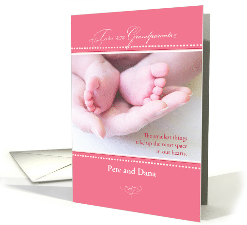 Girl New Grandparents Personalize with Name Pink Congratulations card