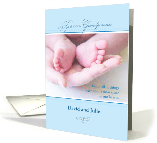 Boy New Grandparents Personalize with Name Blue Congratulations card