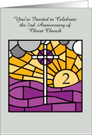 Church 2nd Anniversary Invitation Cross on Stained Glass card