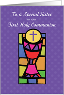 Sister First Communion Congratulations Cup and Host Bright Colors card