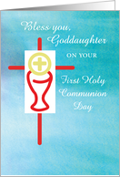 Goddaughter First Holy Communion with Chalice and Host on Turquoise card