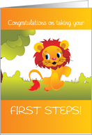 Babys First Steps Congratulations on Walking Cute Lion card