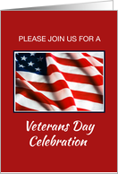 Veterans Day Event Invitation Flag on Red White Blue card