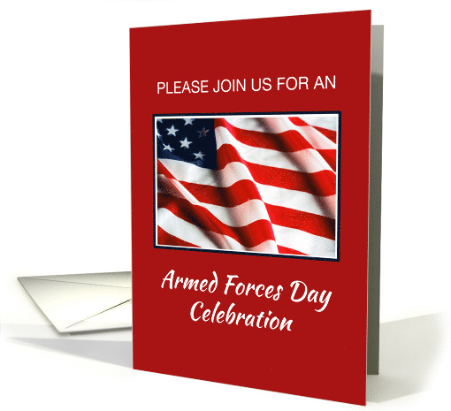 Armed Forces Day Event Invitation with American Flag on Red card