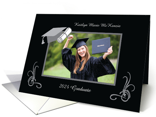 2024 Custom Photo Name Graduation Announcement Black and Gray card