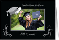2025 Custom Photo Name Graduation Announcement Black and Gray card