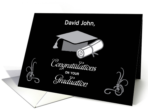 Custom Name David Graduation Congratulations Black Silver card