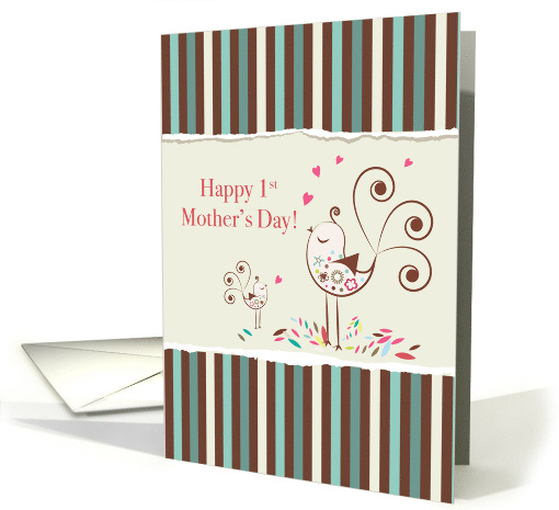 Happy First Mothers Day Cute Birds on Stripes card (1276640)