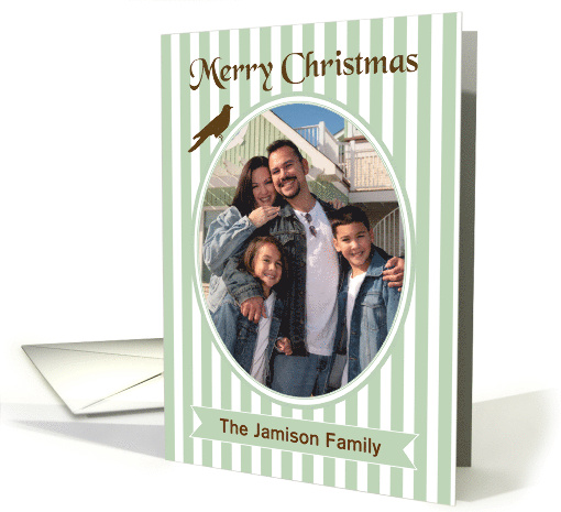 Christmas Custom Photo Name Vintage Green Stripes card (1289758)