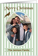 Christmas Custom Photo Name Vintage Green Stripes card