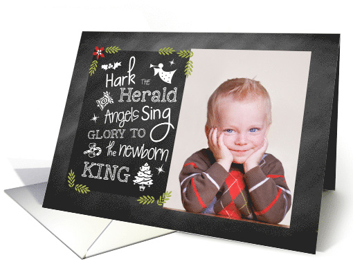 Photo Christmas Card Chalkboard Look Hark the Herald Christian card