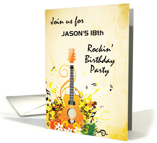 Custom Name and Age Rockin Birthday Party Invitation Guitar card