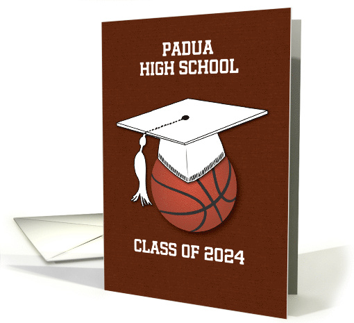 Custom High School and Year 2024 Graduation Brown with Basketball card