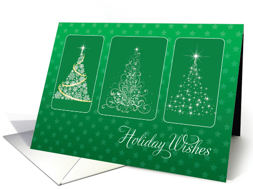 Christmas Trees Bright Light Stars on Green card (1300942)