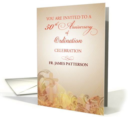 Priest 50th Anniversary of Ordination Invitation Tan Swirls card