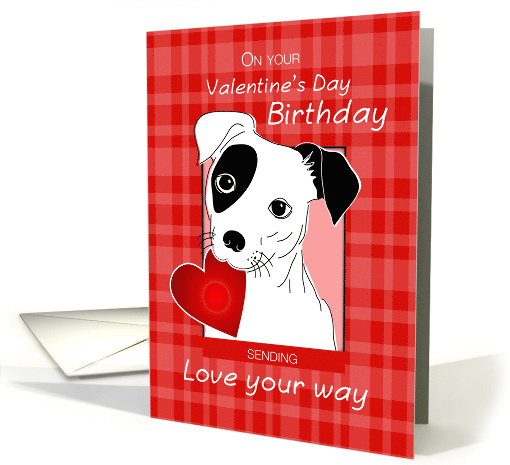 Birthday on Valentines Day Jack Russell Terrier Dog Heart Funny card
